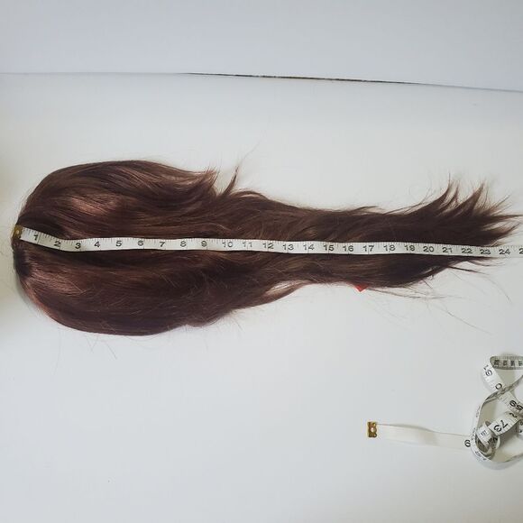 long straight brown wig with curtain bangs red highlights NEW - Picture 3 of 7